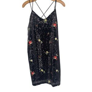 Sabala Black Sequin Embroidered Floral  Dress  size medium new